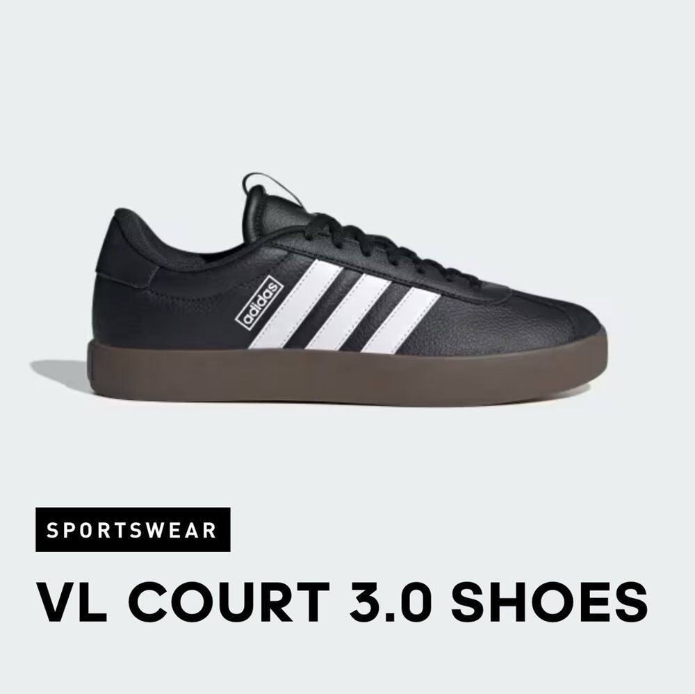 BNIB Men’s 9.5 Adidas VL Court 3.0 Black White Gum